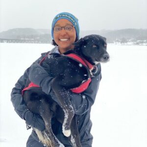 Emily Ford and her dog Diggins on the ice age trail