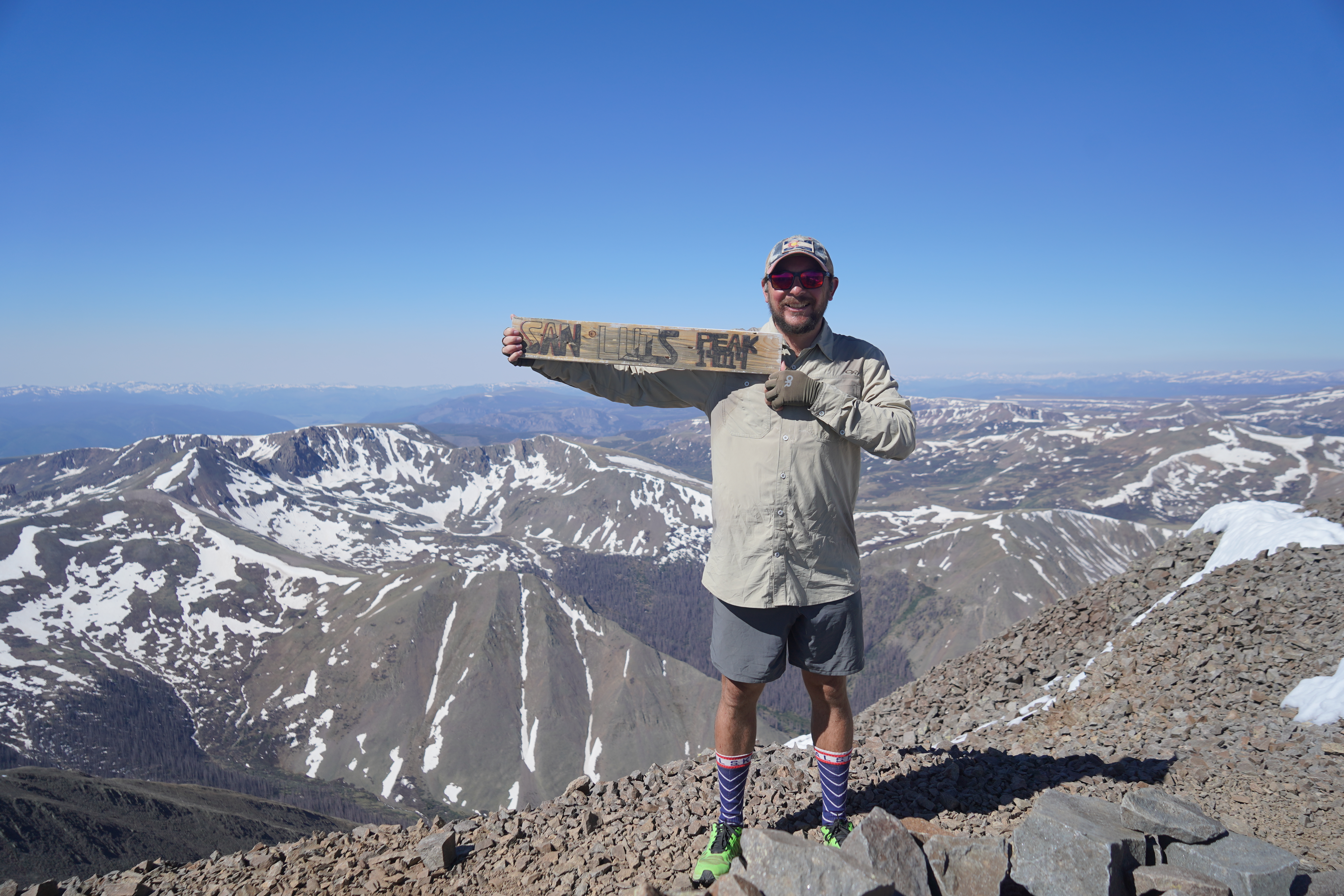 Warrior Hiker at the summit of San Luis Peak on the Continental Divide Trail