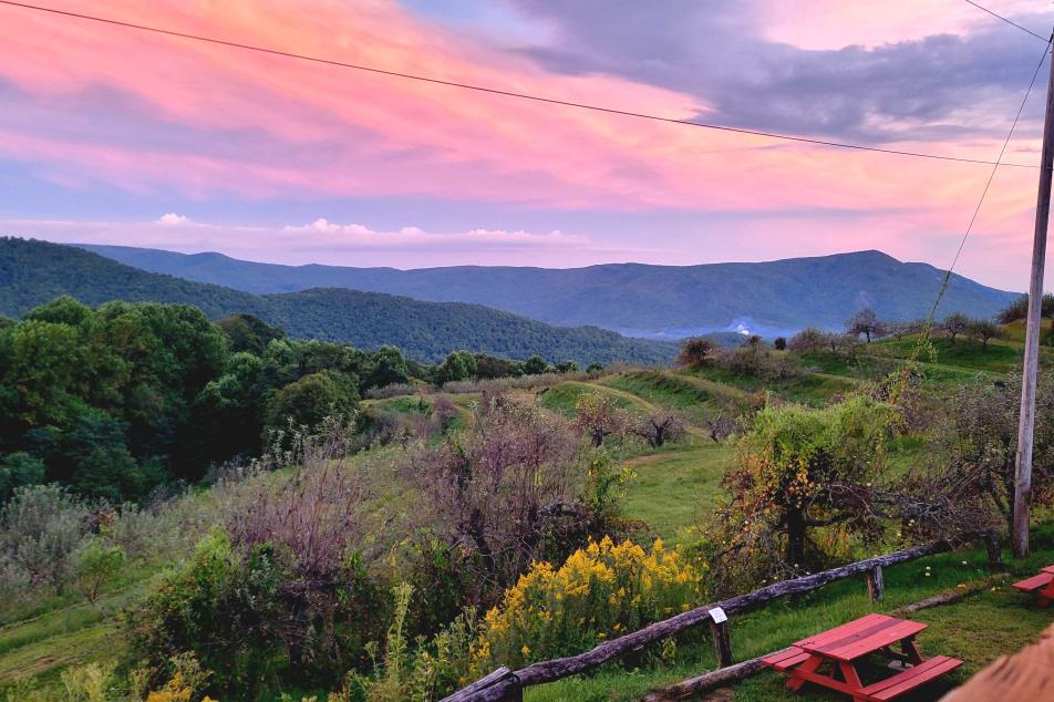 Sunset over mountain range