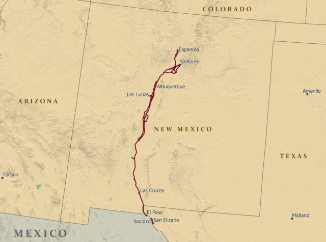 Map of El Camino Real de Tierra Adentro Trail
